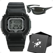 Relogio Preto Led Infantil Digital Menino + Oculos + Caixa alarme original data proteção uv prova dagua presente criança