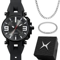 Relogio preto masculino + caixa pulseira + cordao grumet ponteiro trabalho qualidade premium casual pesado analogico Relogio preto masculino + caixa pulseira + cordao grumet ponteiro trabalho qualidade premium casual pesado analogico