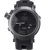 Relógio Preto Robusto Aço Inox Pulseira Silicone Ajustável - Orizom Spaceman