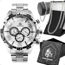 Relogio Prova Dagua Aço Inox + Corrente + Caixa + Cordão Relogio Prova Dagua Aço Inox + Corrente + Caixa + Cordão