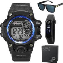relógio prova dagua criança + oculos protecao uv + caixa qualidade premium original alarme presente menino esportivo