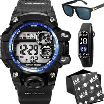 relógio prova dagua criança + protecao uv oculos + caixa original cronometro resistente silicone data qualidade premium