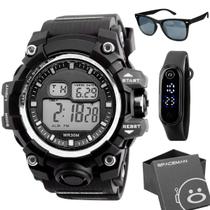 relogio prova dagua digital + caixa esportivo cronometro preto alarme data original grande presente ajustavel