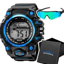 Relogio Prova Dagua Digital Masculino + Oculos Sol + Caixa esportivo cronometro alarme protecao uv azul resistente