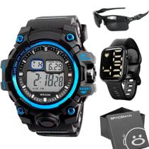 relogio prova dagua digital + oculos sol proteção uv + caixa preto esportivo azul presente original cronometro robusto - Orizom relogio prova dagua digital + oculos sol proteção uv + caixa preto esportivo azul presente original cronometro robusto - Orizom
