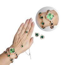 Relógio Pulseira Colar Brinco Anel Feminino Luxo Pedra Verde - Kegillect