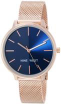 Relógio: pulseira feminina de malha Nine West, azul marinho com ouro rosa
