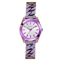 Relógio: pulseira iridescente feminina GUESS, mostrador prateado, caixa de 32 mm