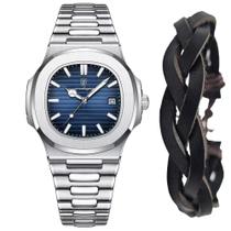 Relógio Pulseira Prata Masculino Old Money Luxo + Bracelete Relógio Pulseira Prata Masculino Old Money Luxo + Bracelete