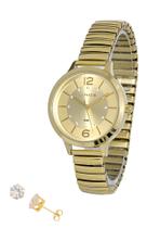 Relogio Pulso Feminino Lince Dourado Pulseira Elastico