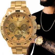 Relogio Pulso Masculino Dourado Luxo Moderno Grande