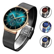 Relógio Pulso Original Lige Slim Analógico Luxuoso Super Fino Confort Relógio Pulso Original Lige Slim Analógico Luxuoso Super Fino Confort