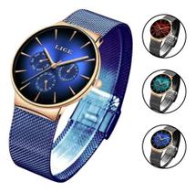 Relógio Pulso Original Lige Slim Analógico Luxuoso Super Fino Confort Relógio Pulso Original Lige Slim Analógico Luxuoso Super Fino Confort