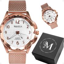 Relogio Qualidade Premium Feminino Aço Prova Dagua Presente Social Rose + Caixa Original Casual