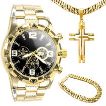 Relógio Quartz Aço Inox Masculino Originalv+ Cordão Pulseira Banhado Ouro 18k - Orizom