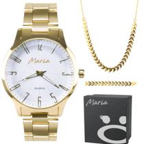 Relógio Quartz Feminino Banhado Ouro 18k + Kit Colar Pulseira Dourado