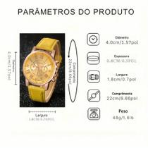 Relógio quartz feminino com pulseira de couro social números romanos Amarelo ou Branco Relógio quartz feminino com pulseira de couro social números romanos Amarelo ou Branco