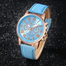 Relógio quartz feminino com pulseira de couro social números romanos