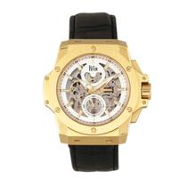 Relógio REIGN Commodus Automatic Skeleton Leather Band Gold