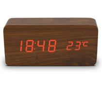 Relógio Retangulo De Mesa Digital Despertador Led Marrom