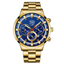 Relógio Romano Masculino Estiloso Dourado Azul