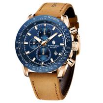 Relógio SAPPHERO GOLDBLUE com pulseira de couro de quartzo para homens 45 mm