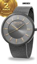 Relógio Seculus Analógico Unissex De Pulso Cinza Moderno Modelo Slim Vidro de Safira Em Aço Inoxidável Resistente Á Água Original