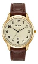 Relógio Seculus Couro Marrom - Todos Os Numeros 44302gpsvdc2 Marrom-escuro Dourado Creme