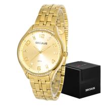 Relógio Seculus de Pulso Feminino Cristais Dourado Resistent Relógio Seculus de Pulso Feminino Cristais Dourado Resistent