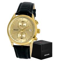 Relógio Seculus Dourado Pulseira Couro Original Masculino