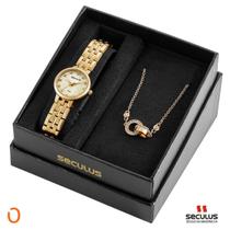 Relógio Seculus Feminino 77189LPSKDS1K1 Kit Pulceira Dourado