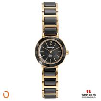 Relógio Seculus Feminino Analógico Cerâmica Dourado