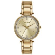 Relógio SECULUS Feminino Analógico Dourado Cristais Visor Amplo Champagne REF. 44307LPSVDS1 Relógio SECULUS Feminino Analógico Dourado Cristais Visor Amplo Champagne REF. 44307LPSVDS1