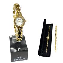 Relógio Seculus Feminino Analógico Dourado Mini Kit 20455LPSKDB1K1