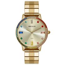 Relógio SECULUS Feminino Cristais Coloridos Dourado Referência: 44253LPSVDS1 Relógio SECULUS Feminino Cristais Coloridos Dourado Referência: 44253LPSVDS1