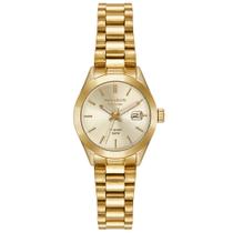 Relogio Seculus feminino dourado Automático pequeno maquina aparente no fundo a prova de agua 100% aço inox 44292LPSVDA1