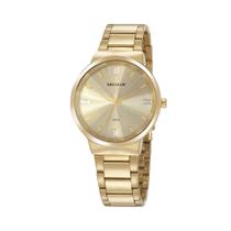 Relogio Seculus Feminino dourado grande banhado folheado vidro facetado luxo 77079LPSVDS1