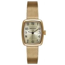 Relogio Seculus feminino dourado quadrado pequeno com numeros classico social pulseira esteira 77342LPSVDS1