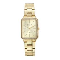 Relogio Seculus feminino dourado quadrado pequeno com strass 44187LPSVDA1