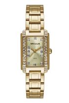 Relogio Seculus feminino dourado quadrado retangular cravejado pedrinhas strass luxo sofisticado moderno 23723LPSVDS1