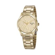 Relógio Seculus feminino dourado strass São Jorge kit semi joia 35019LPSKDA1K1