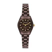 Relogio Seculus Feminino Long Life Marrom Pequeno Cravejado Com Pedrinhas Strass Moderno Aço Inox 77362lpsvma3