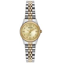 Relogio Seculus feminino pequeno prata e dourado Riviera misto bicolor com pedrinhas strass 44192LPSVBA3