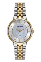 Relogio Seculus feminino prata dourado grande bicolor cravejado a prova dagua kit semi joia 77248LPSVBS3K2 original