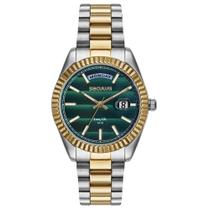 Relogio Seculus feminino prata e dourado riviera mostrador verde misto bicolor a prova de agua 77323LPSVBA3