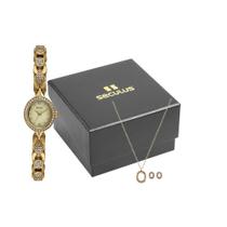 Relógio Seculus Feminino Ref: 44278lpskdb1 Oval Dourado + Semijóia