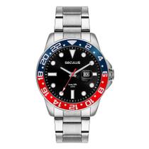 Relógio Seculus Masculino Aço Calendário Original Prata