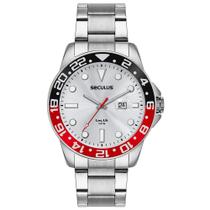 Relógio Seculus Masculino Aço Com Lupa Calendário Prata 44210G0SVNA2
