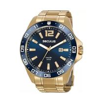 Relógio Seculus Masculino Aço Esportivo Dourado