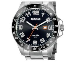 Relógio Seculus Masculino Aço Prata Calendário 45mm 5ATM